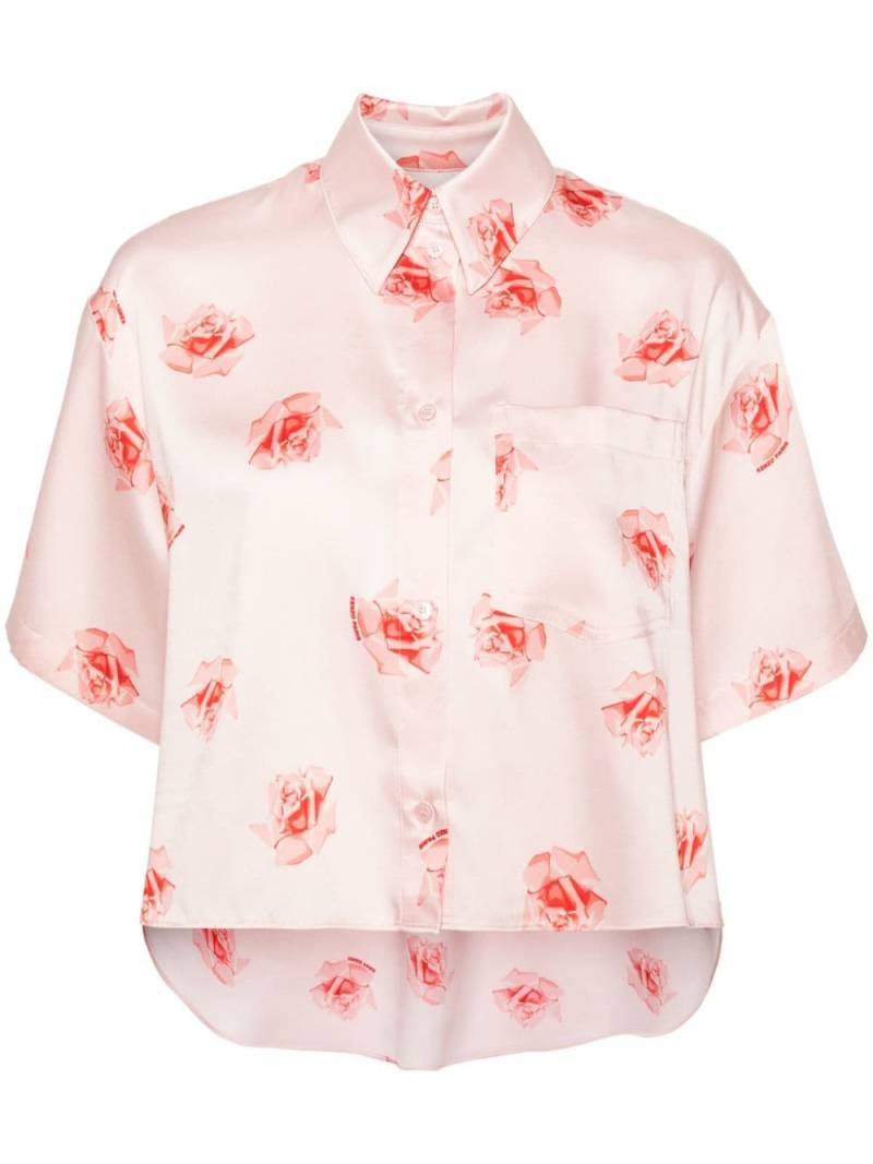 Kenzo rose-print satin cropped shirt - Pink von Kenzo