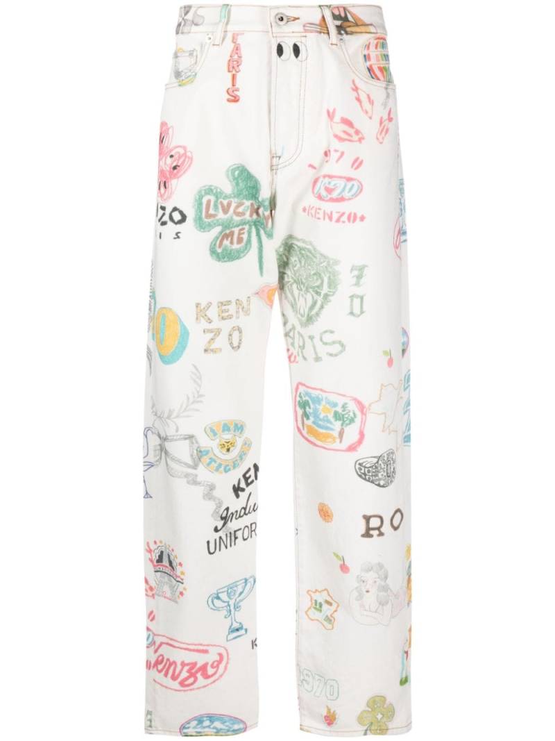 Kenzo sketch-print straight-leg jeans - White von Kenzo