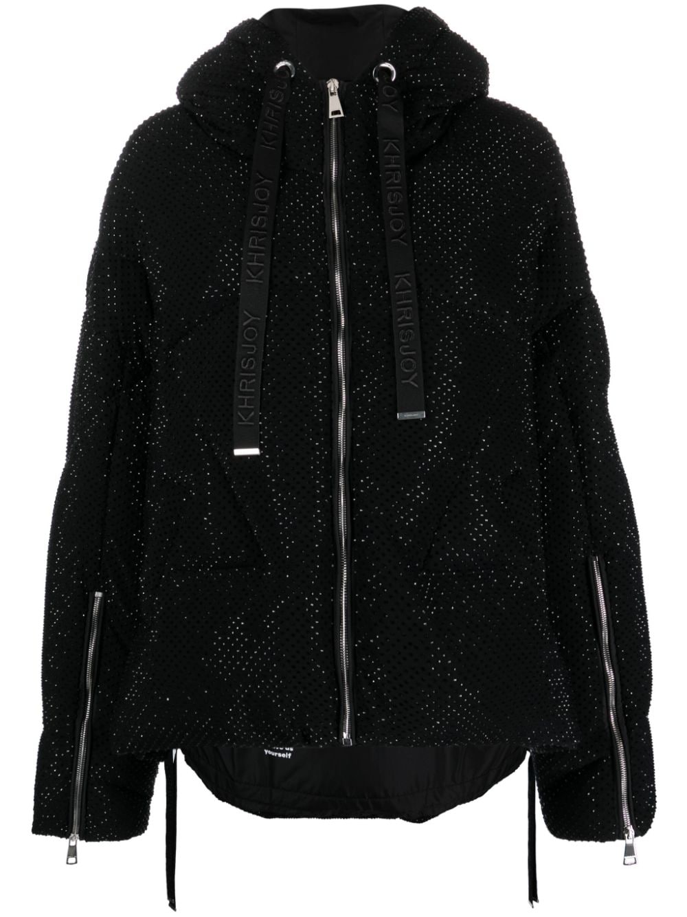 Khrisjoy Iconic rhinestone-embellished hooded puffer jacket - Black von Khrisjoy