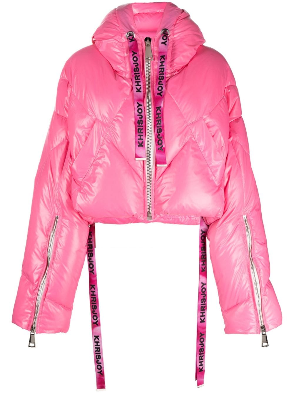 Khrisjoy logo-print drawstring down puffer jacket - Pink von Khrisjoy