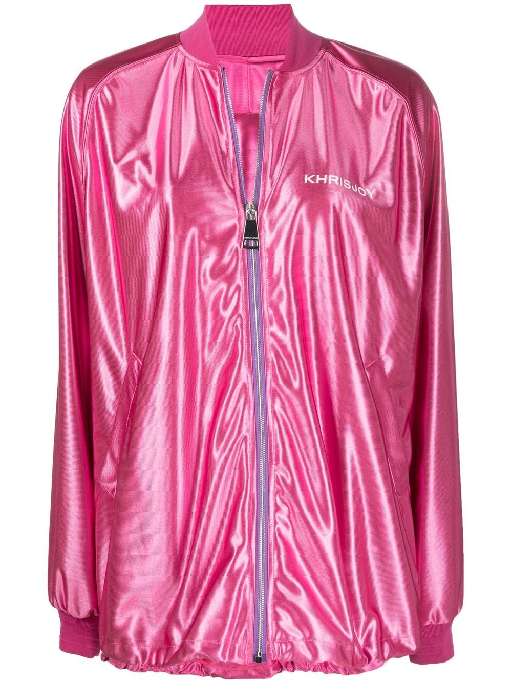 Khrisjoy logo-print metallic bomber jacket - Pink von Khrisjoy