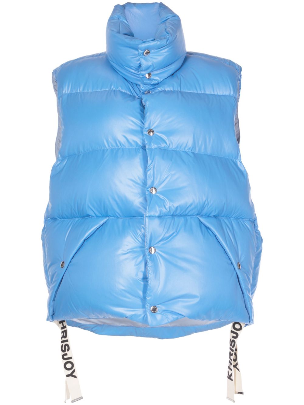 Khrisjoy logo-tape shiny puffer gilet - Blue von Khrisjoy