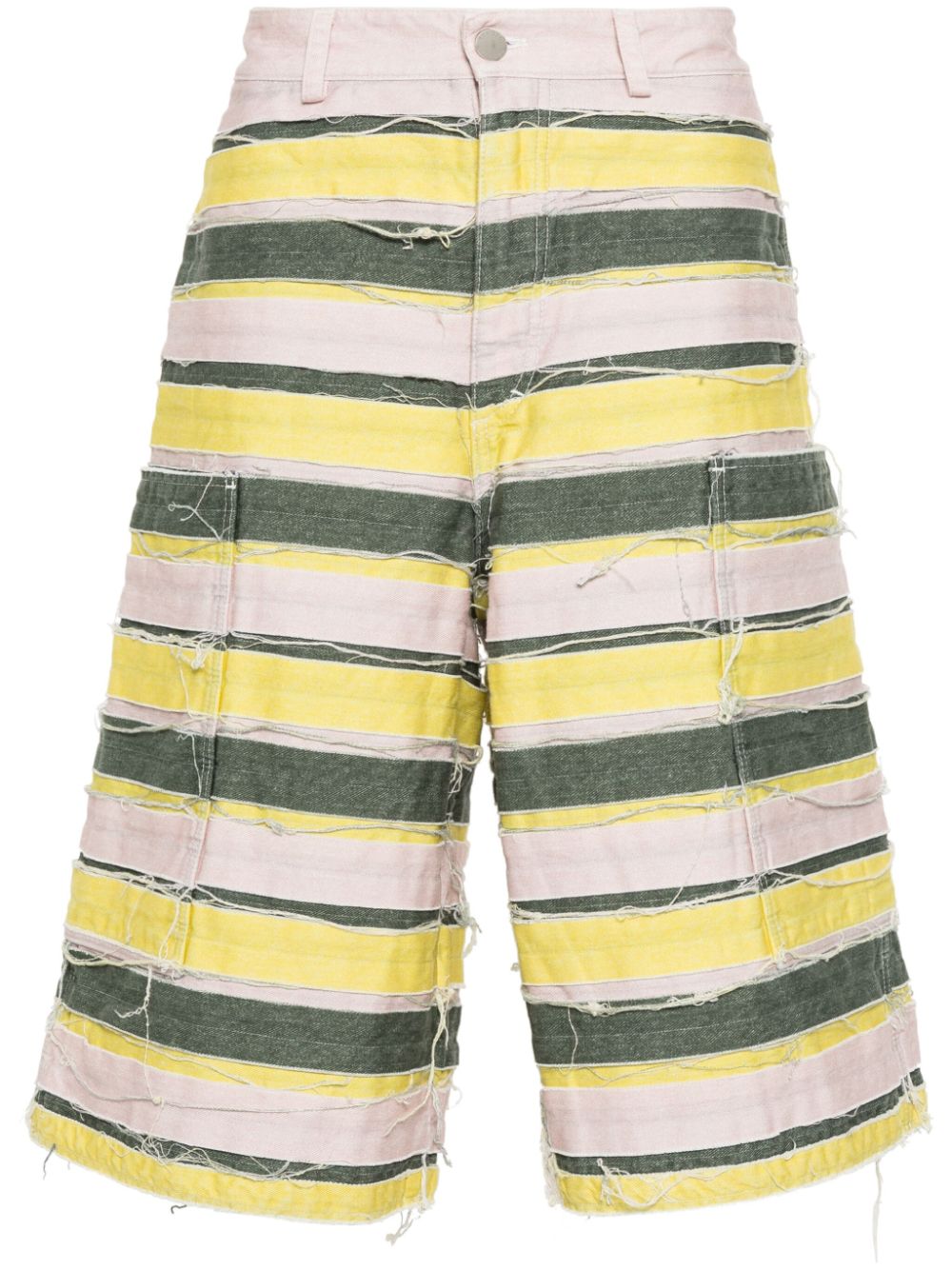 Khrisjoy striped distressed denim shorts - Yellow von Khrisjoy