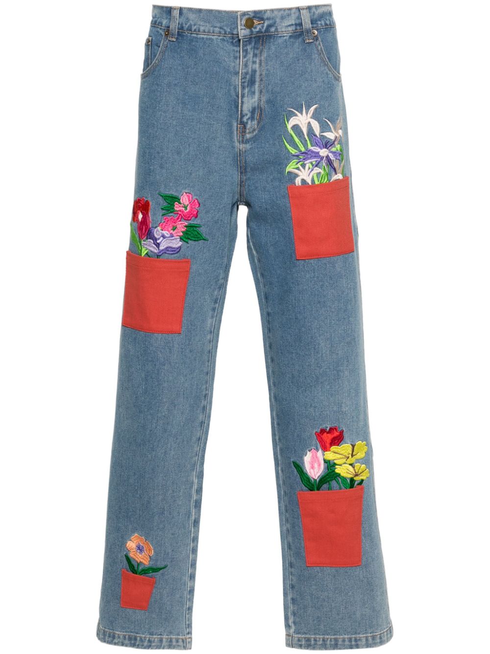 KidSuper flower-pots embroidered tapered jeans - Blue von KidSuper