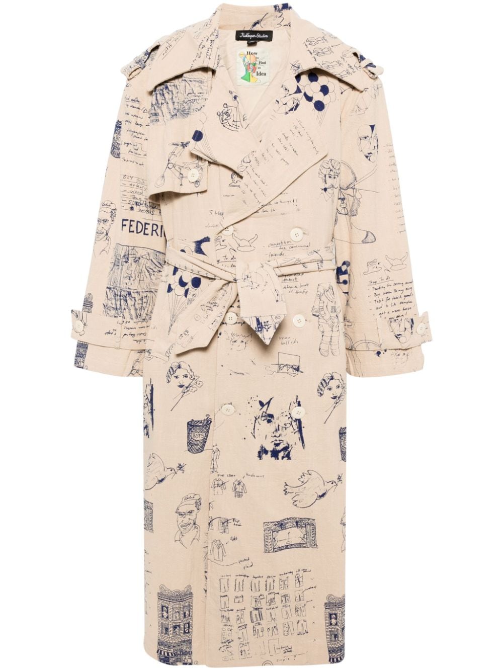 KidSuper sketch-print trench coat - Neutrals von KidSuper