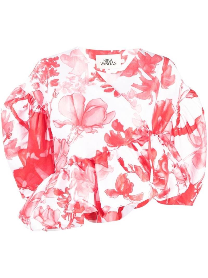 Kika Vargas puff sleeve floral-print top - Red von Kika Vargas