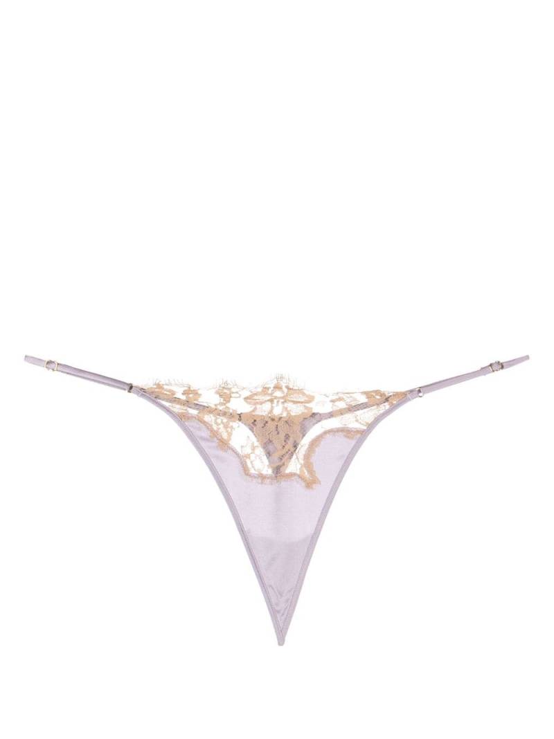 Kiki de Montparnasse floral-lace stretch-silk thong - Purple von Kiki de Montparnasse