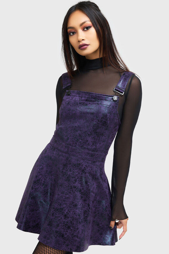 Killstar Paryce Alive Pinafore Minikleid mit Cracklemuster | Purple + Black | Damen  | M von Killstar
