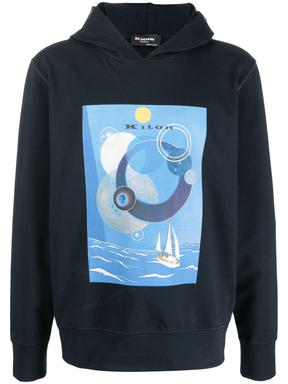 Kiton graphic-print cotton hoodie - Blue von Kiton