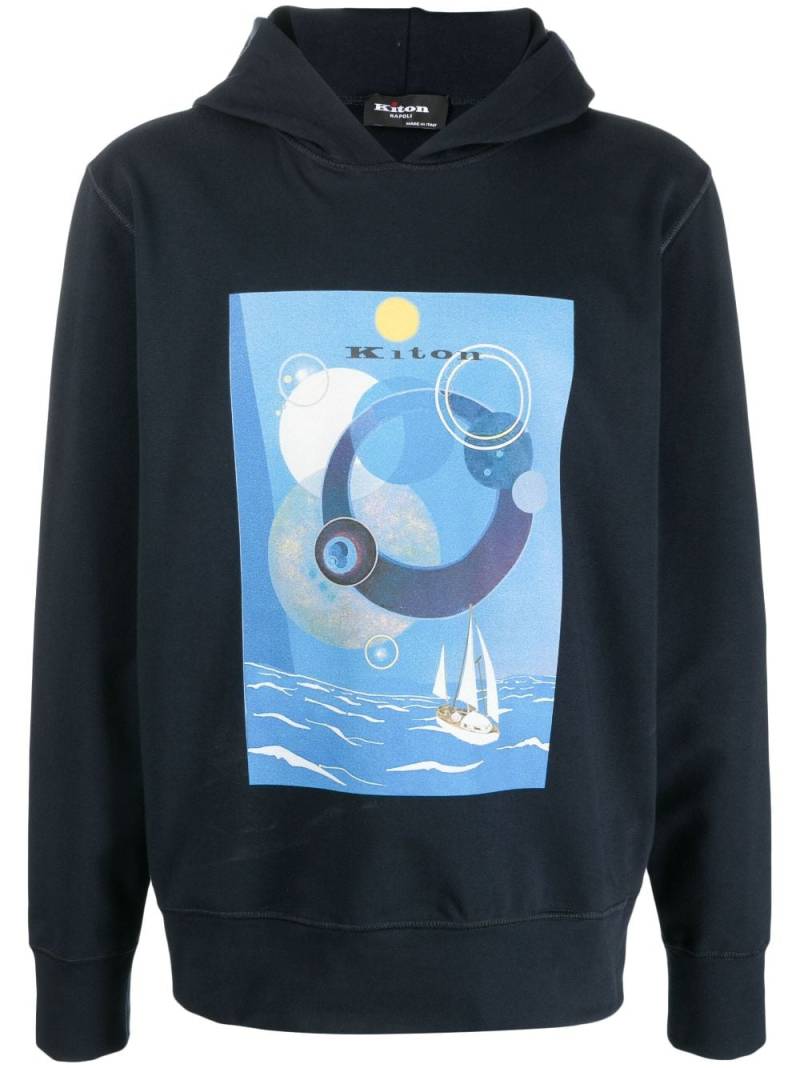 Kiton graphic-print cotton hoodie - Blue von Kiton