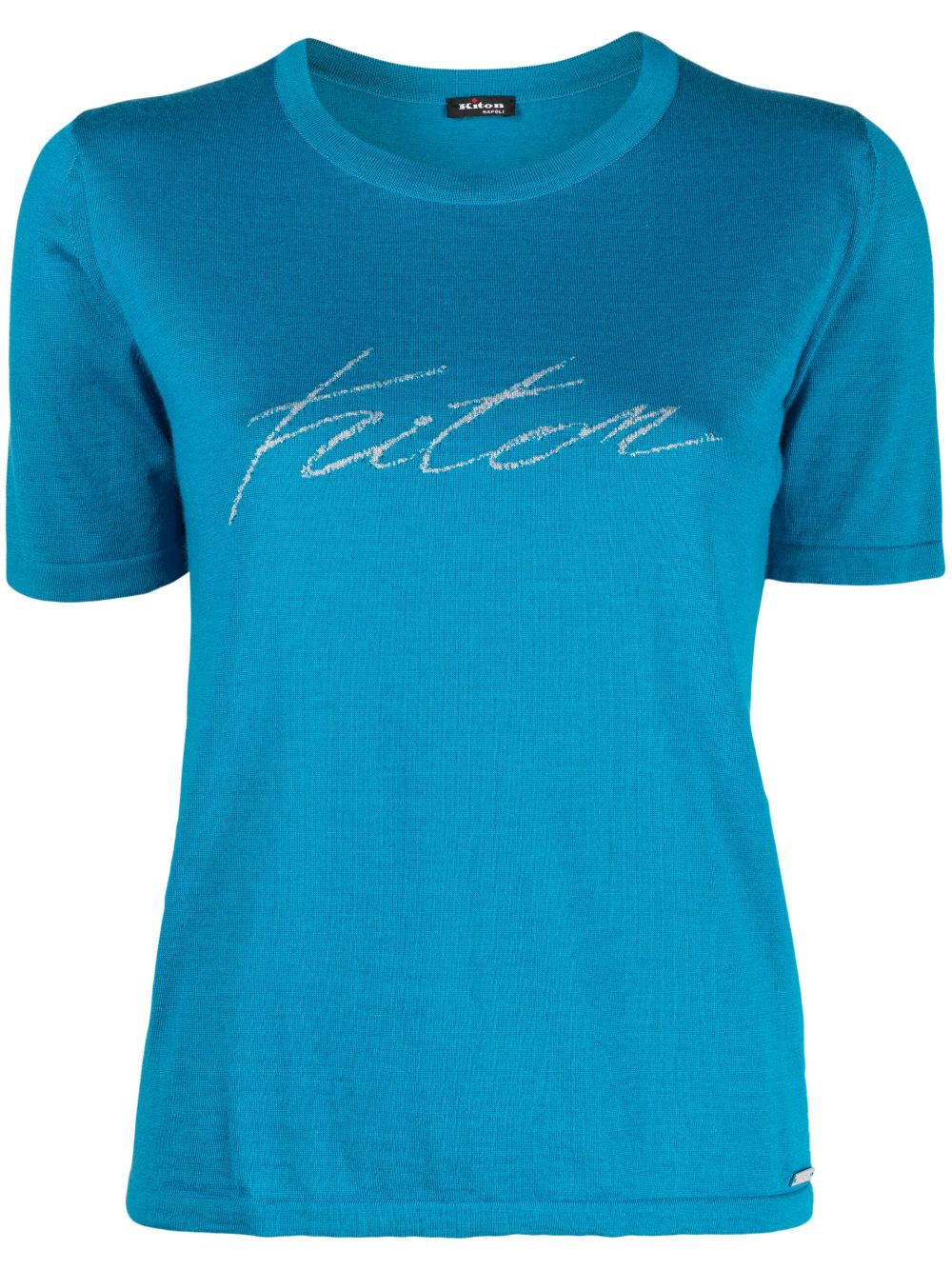 Kiton jacquard-logo fine-knit T-shirt - Blue von Kiton