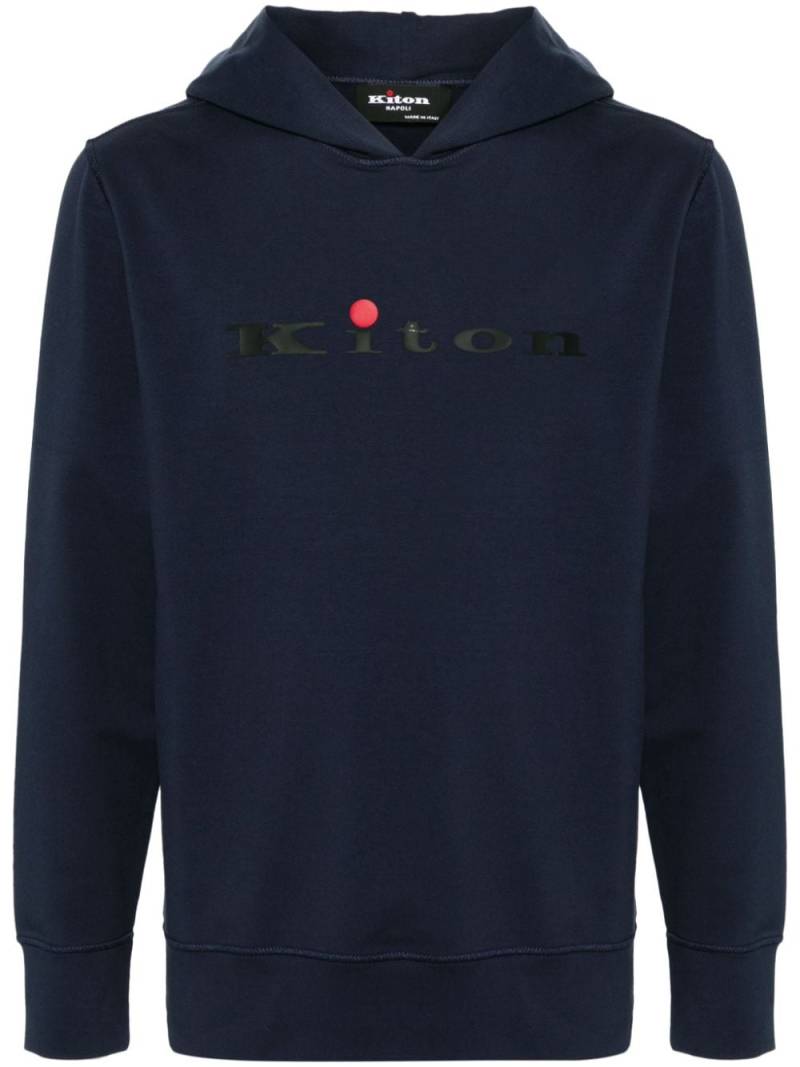 Kiton logo-rubberised cotton hoodie - Blue von Kiton
