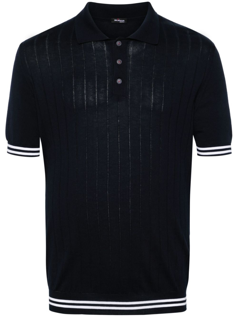 Kiton striped-edge ribbed polo jumper - Blue von Kiton