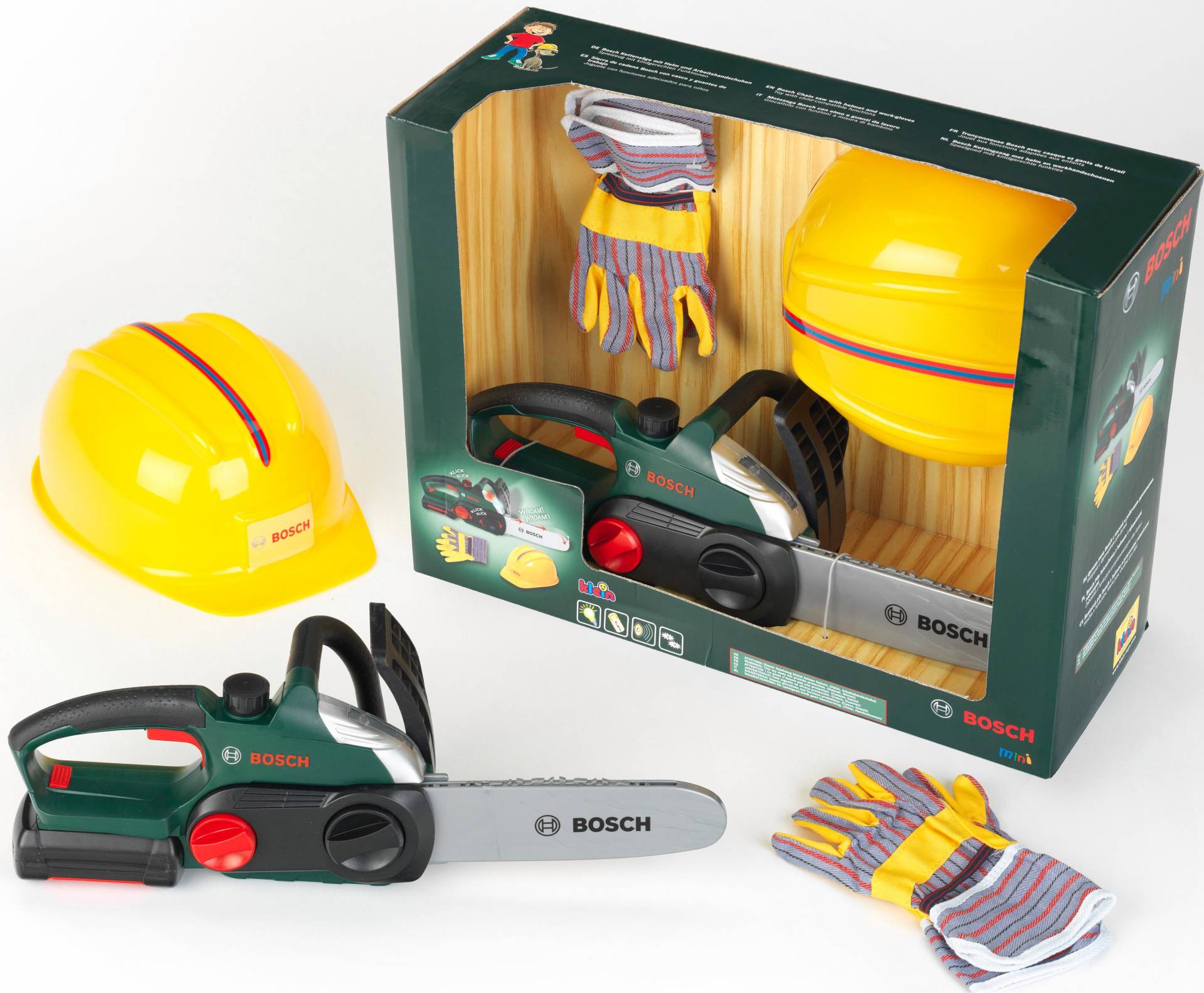 Klein Spielwerkzeug »Bosch Kettensäge mit Helm und Handschuhe«, (Set) von Klein