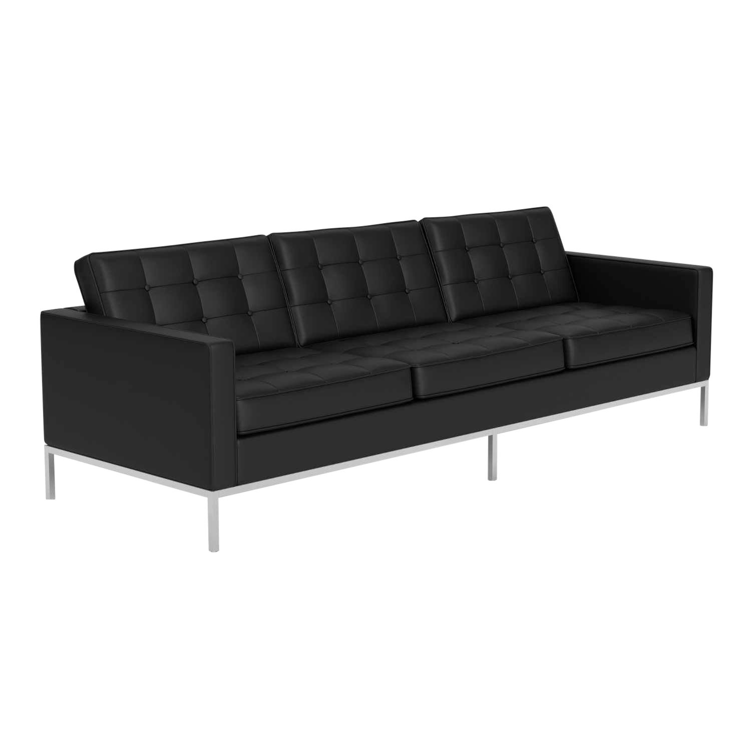 Florence Knoll Relax 3er Sofa, Bezug leder, volo black voblk, Gestell bronze, lackiert von Knoll International