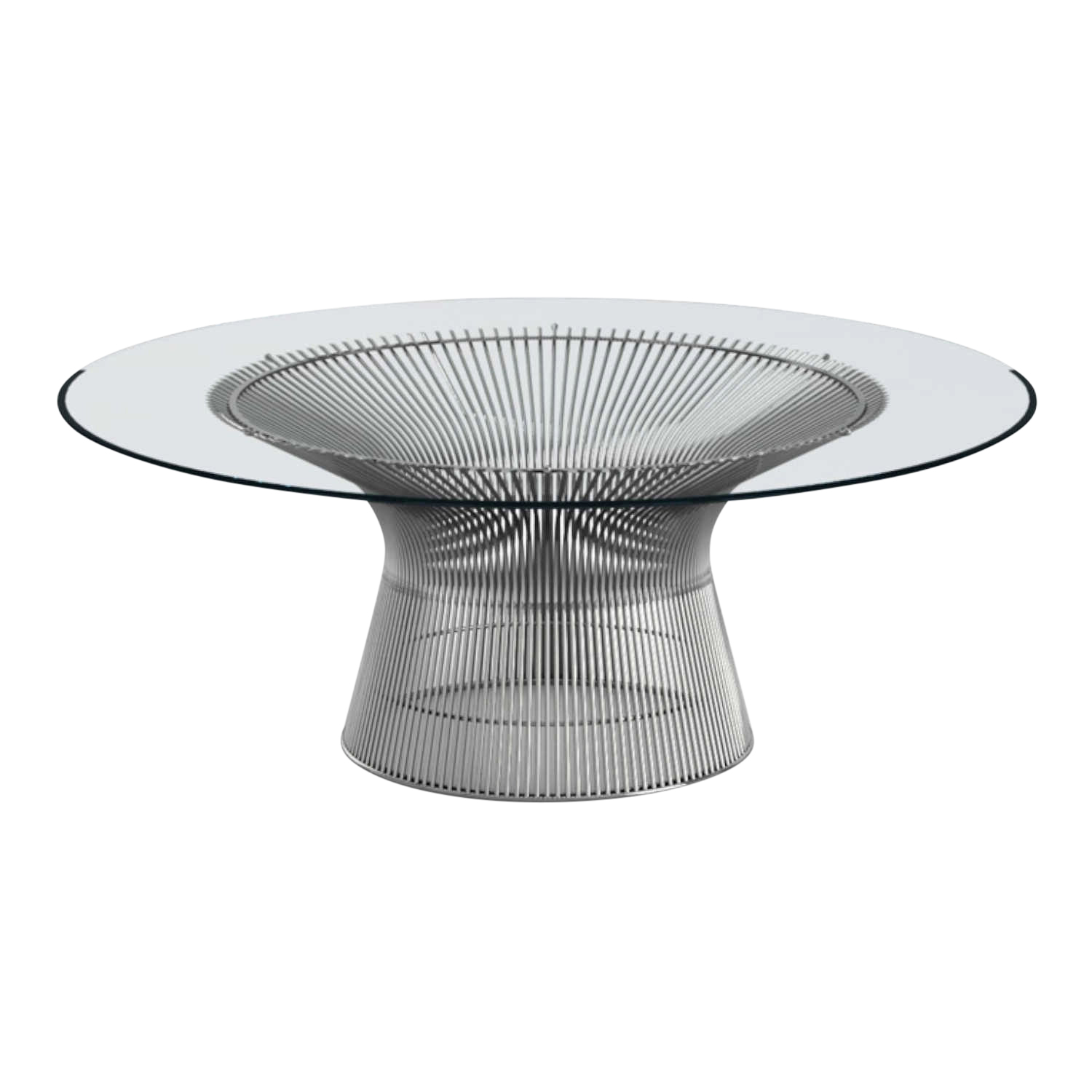 Platner Couchtisch, Durchmesser 91,5, Tischplatte marmor arabescato ma (beschichtet), Gestell nickel, poliert von Knoll International