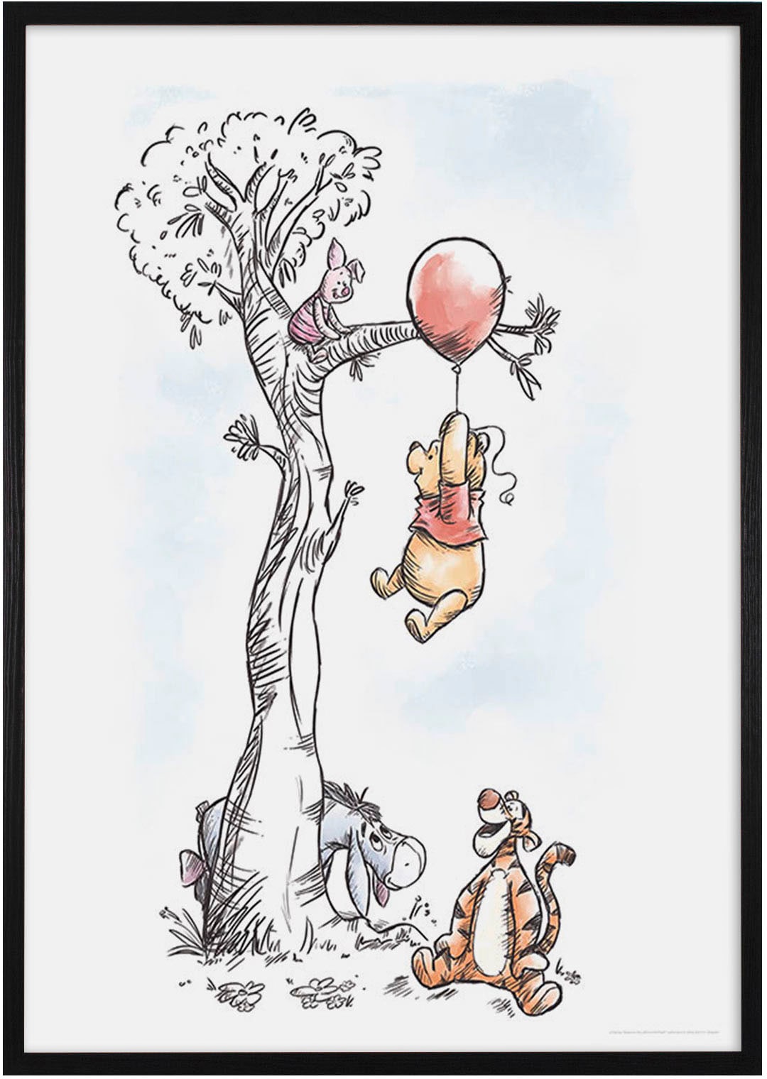 Komar Bild mit Rahmen »Bilderrahmen Holz Black mit Wandbild "Winnie The Pooh Hang on" als Set« von Komar