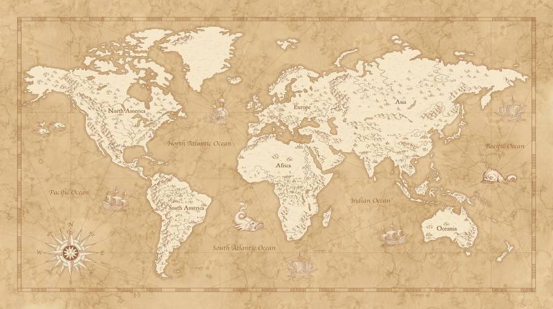 Komar Vliestapete »Digitaldruck Vlies - Vintage World Map - Grösse 500 x 280 cm«, bedruckt, Kinderzimmer von Komar