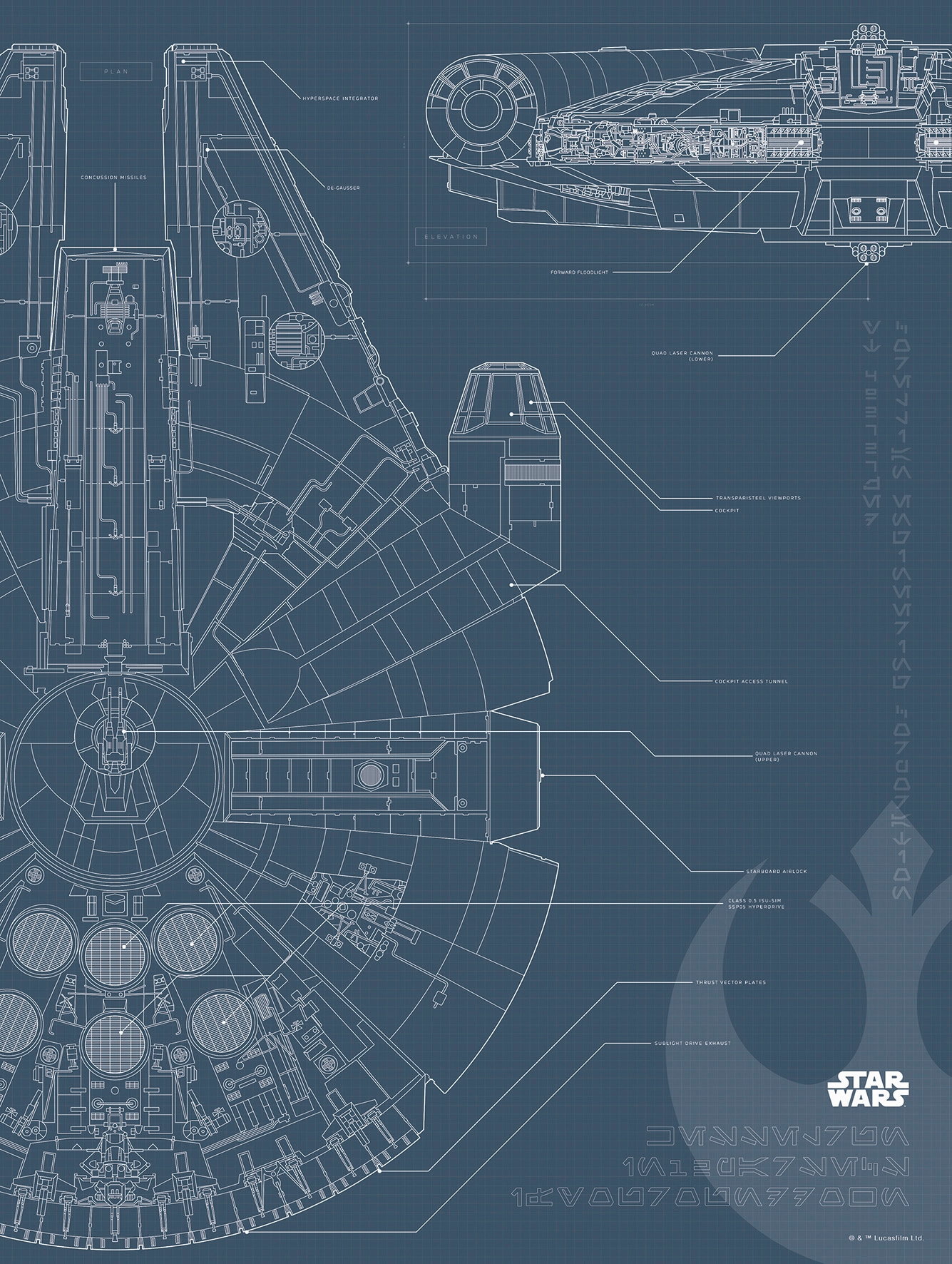 Komar Poster »Star Wars Blueprint Falcon«, Star Wars, (1 St.) von Komar