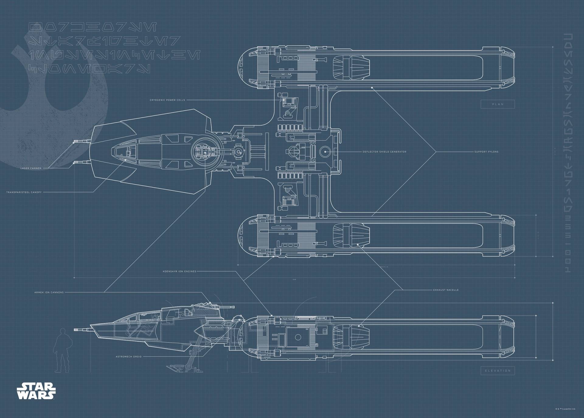 Komar Poster »Star Wars EP9 Blueprint Y-Wing«, Star Wars, (1 St.) von Komar