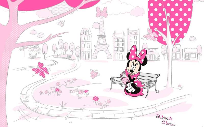 Komar Vliestapete »Digitaldruck Vlies - Minnie in Paris - Grösse 400 x 250 cm«, bedruckt, Wohnzimmer, Schlafzimmer von Komar