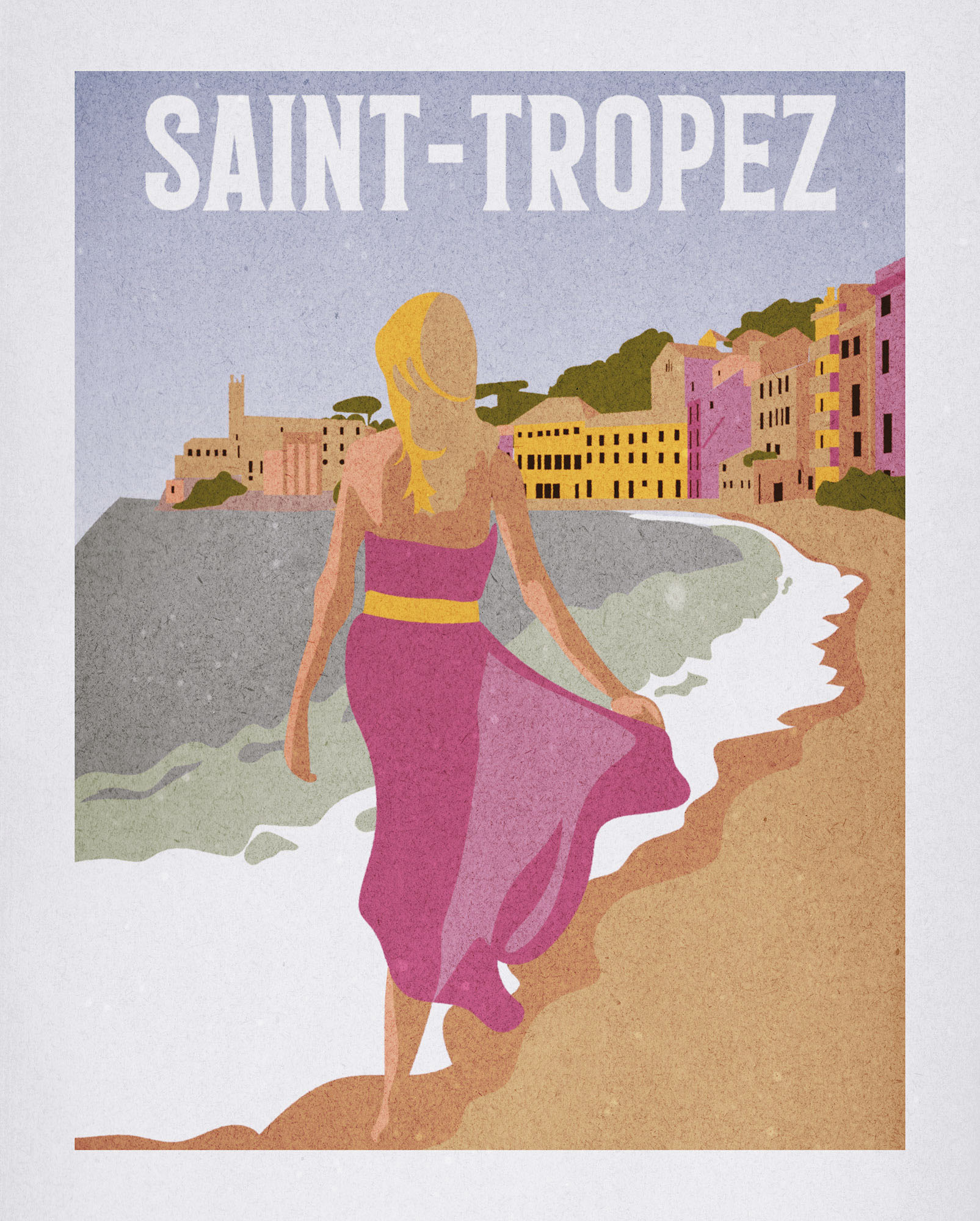 Komar Wandbild »Vintage Travel Saint-Tropez«, (1 St.), Deutsches Premium-Poster Fotopapier mit seidenmatter Oberfläche und hoher Lichtbeständigkeit. Für fotorealistische Drucke mit gestochen scharfen Details und hervorragender Farbbrillanz. von Komar