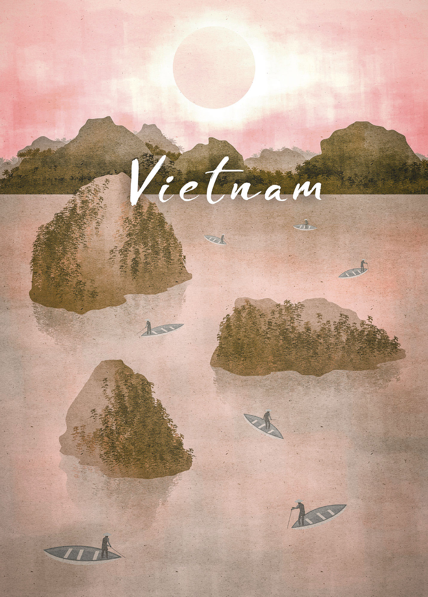 Komar Wandbild »Vintage Travel Vietnam«, (1 St.), Deutsches Premium-Poster Fotopapier mit seidenmatter Oberfläche und hoher Lichtbeständigkeit. Für fotorealistische Drucke mit gestochen scharfen Details und hervorragender Farbbrillanz. von Komar