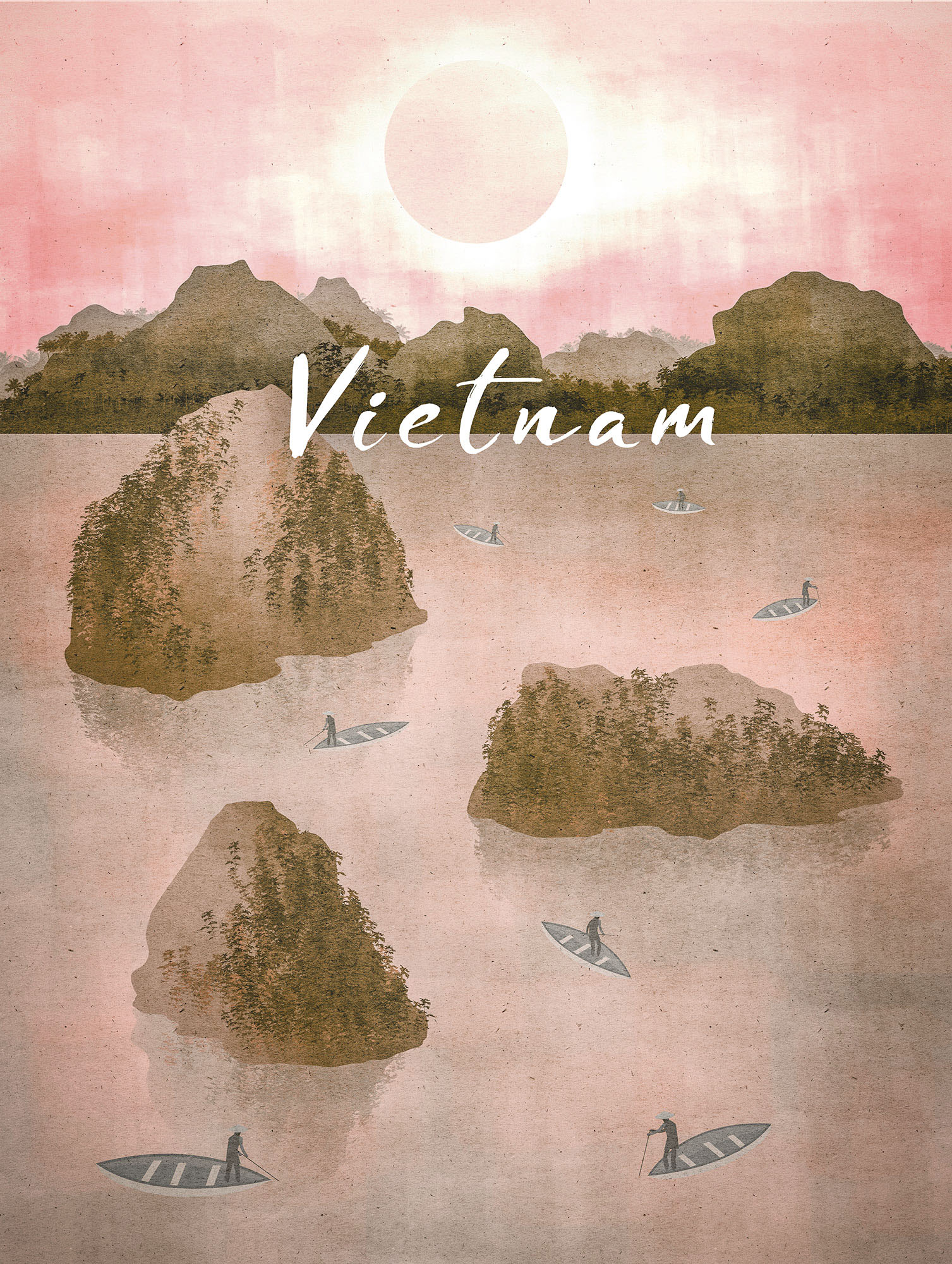 Komar Wandbild »Vintage Travel Vietnam«, (1 St.), Deutsches Premium-Poster Fotopapier mit seidenmatter Oberfläche und hoher Lichtbeständigkeit. Für fotorealistische Drucke mit gestochen scharfen Details und hervorragender Farbbrillanz. von Komar