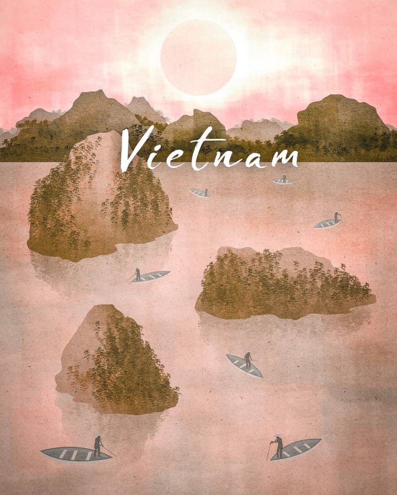 Komar Wandbild »Vintage Travel Vietnam«, (1 St.), Deutsches Premium-Poster Fotopapier mit seidenmatter Oberfläche und hoher Lichtbeständigkeit. Für fotorealistische Drucke mit gestochen scharfen Details und hervorragender Farbbrillanz. von Komar