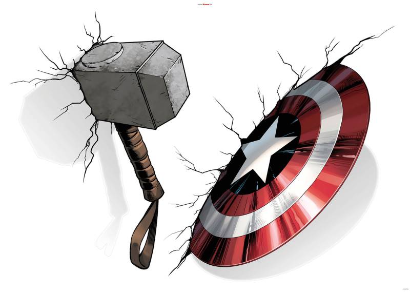 Komar Wandtattoo »Avengers Hammer & Shield - Grösse 100 x 70 cm«, (4 St.), selbstklebend, Wandsticker, Kinderzimmer von Komar
