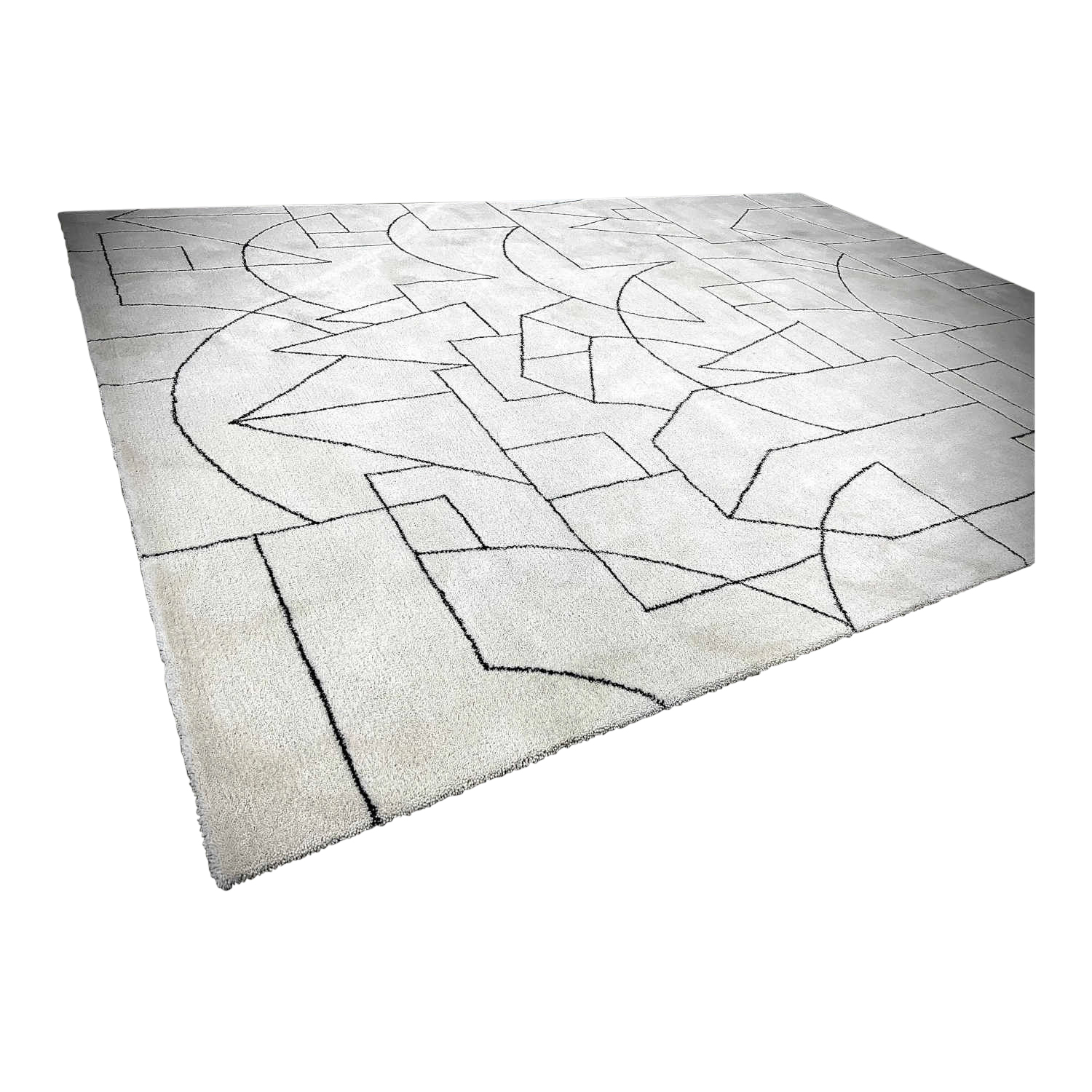Komposition Drü Teppich, Grösse d. 100 cm, Wollefarben 1076 pastellviolett, Leinenfarben (Linien) 1159 schwarz von Kramis