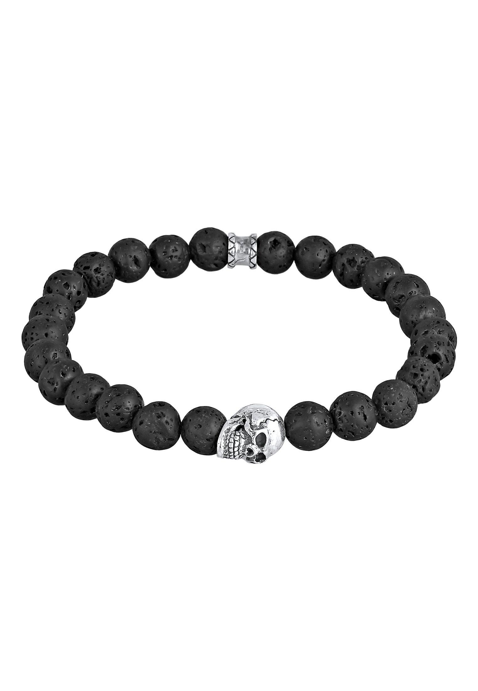 Armband Totenkopf Lava Stein Perlen 925 Silber Damen Schwarz 21cm von Kuzzoi