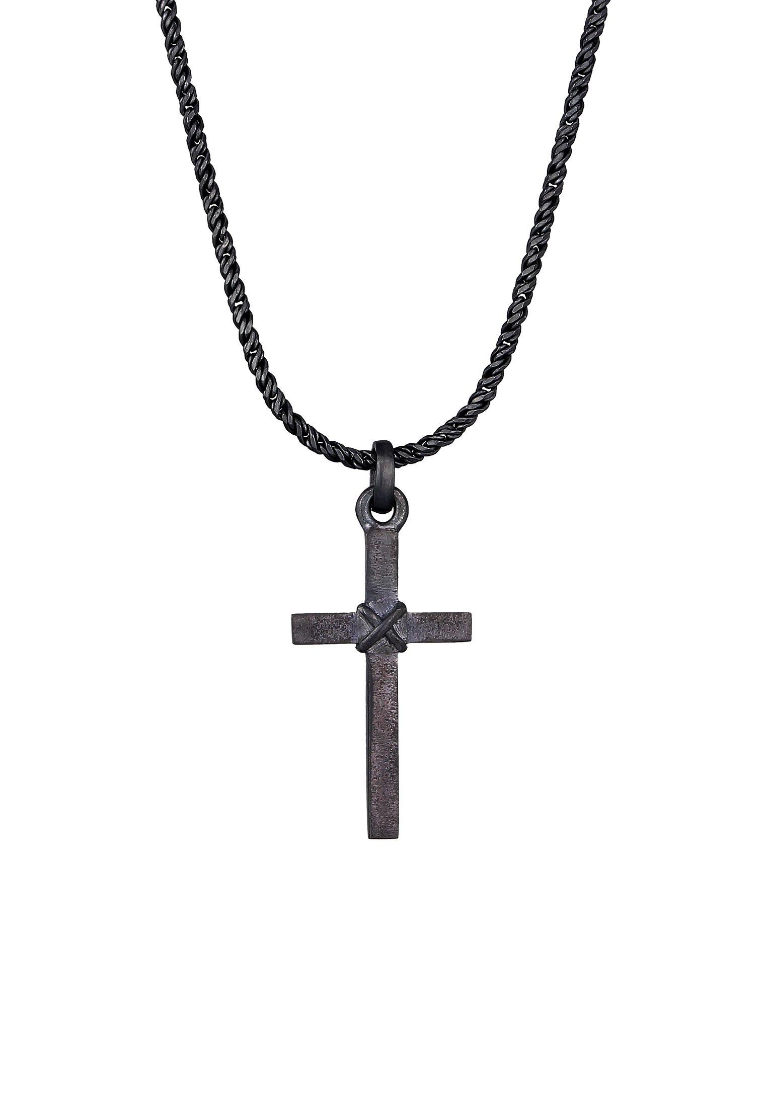Halskette Kreuz Flach Kordelkette 925 Silber Damen Schwarz 55 CM von Kuzzoi