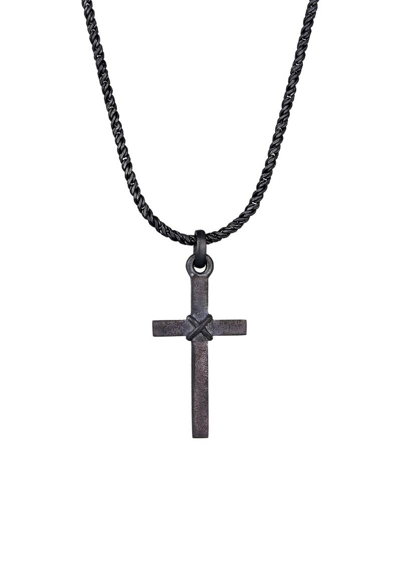 Halskette Kreuz Flach Kordelkette 925 Silber Damen Schwarz 55 CM von Kuzzoi