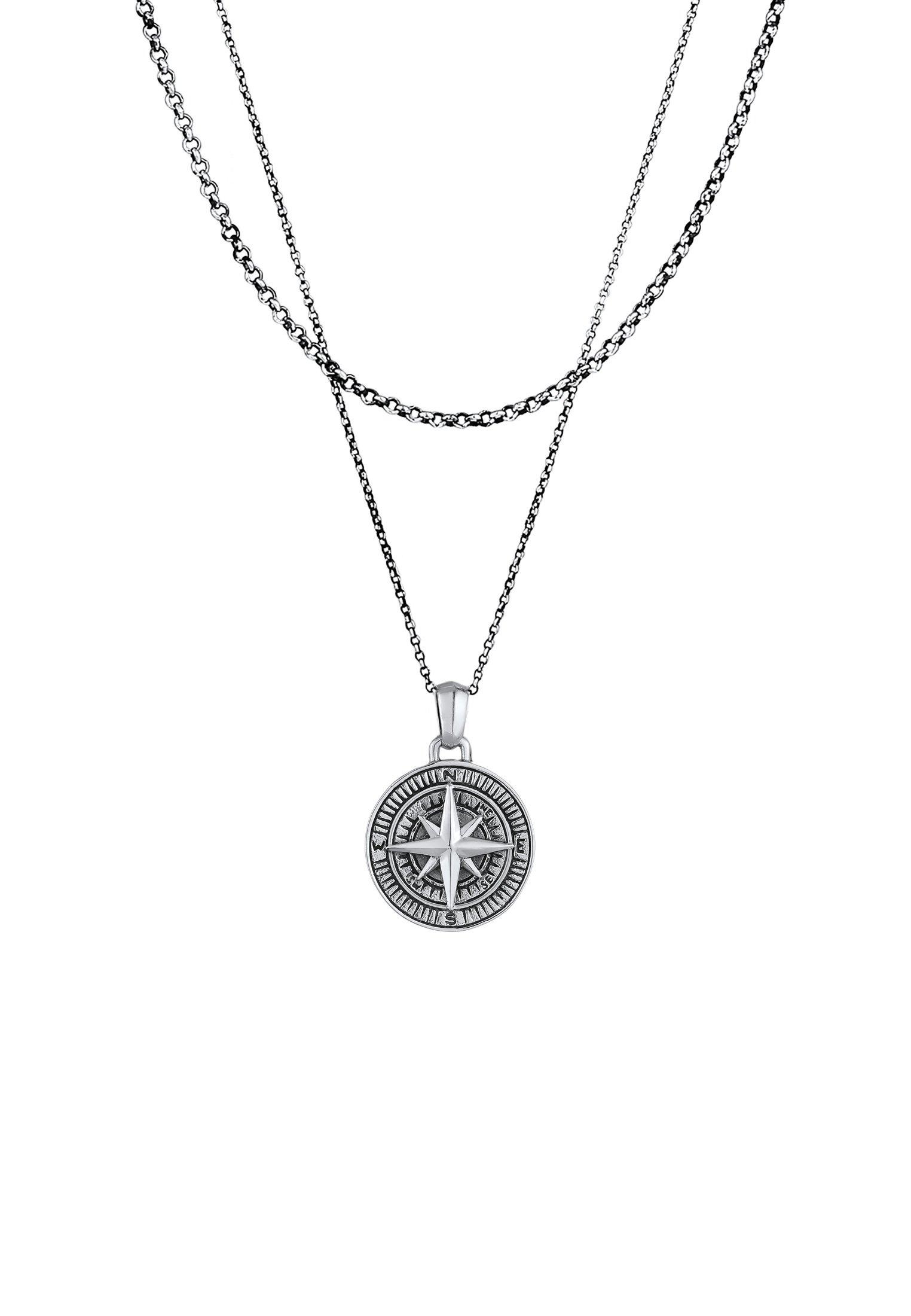 Halskette Layer Erbskette Kompass 925 Silber Damen Taubengrau 50 CM von Kuzzoi