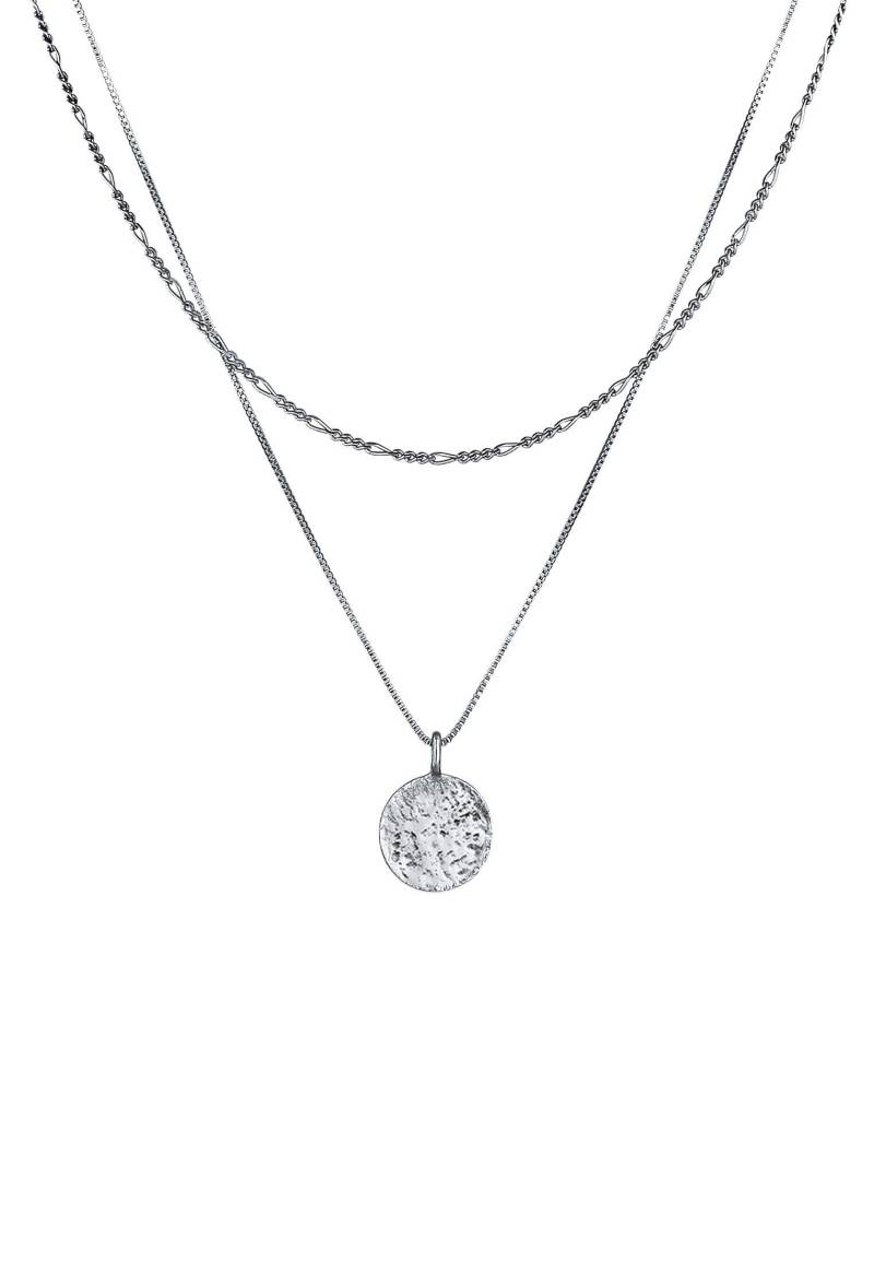 Halskette Layer Figaro Venezianer Plättchen 925 Silber Damen Schwarz 50 CM von Kuzzoi