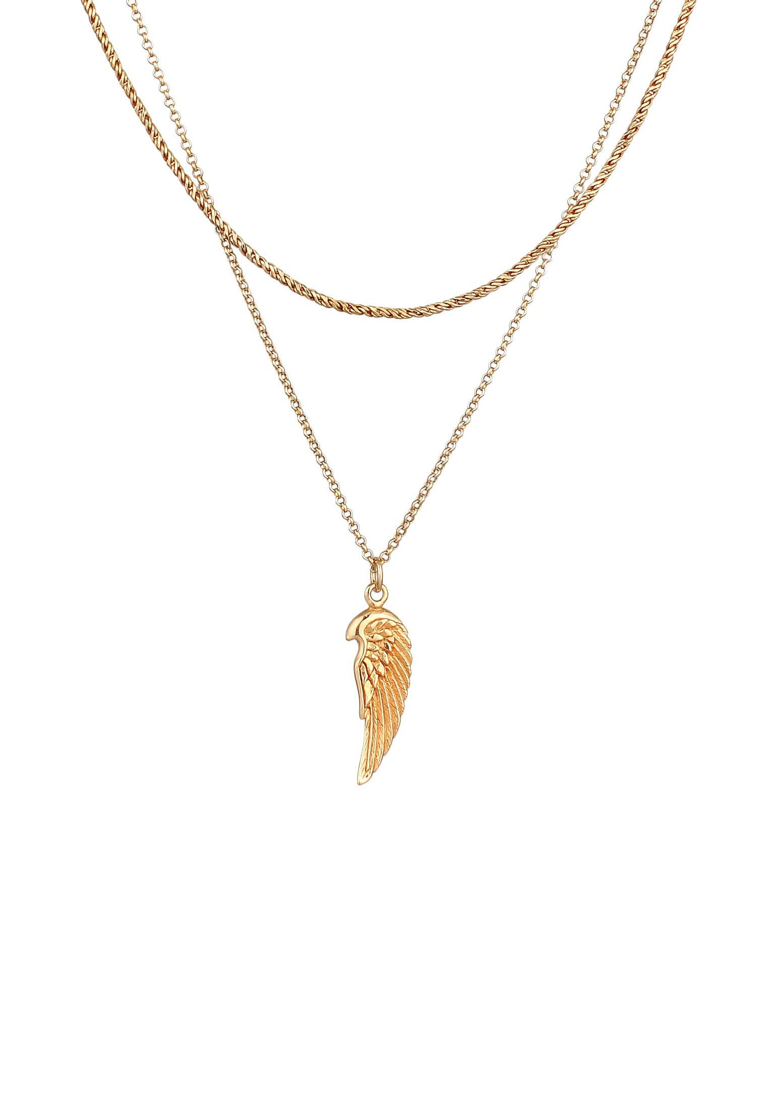 Halskette Layer Kordel Erbskette Flügel 925 Silber Damen Gold 50 CM von Kuzzoi