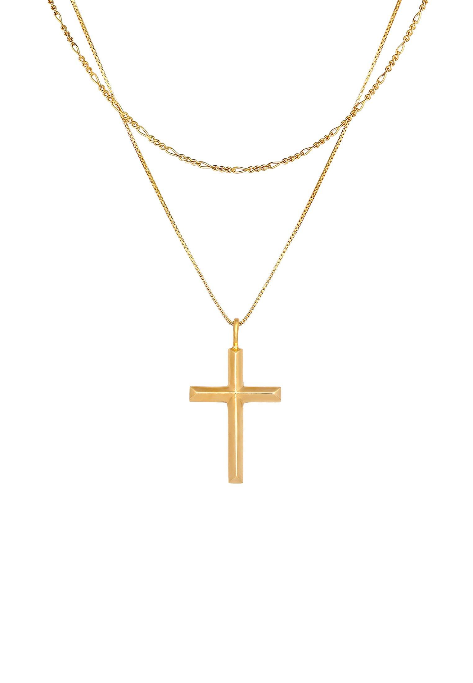Halskette Layer Kreuz Religion 925 Silber Damen Gold 50 CM von Kuzzoi