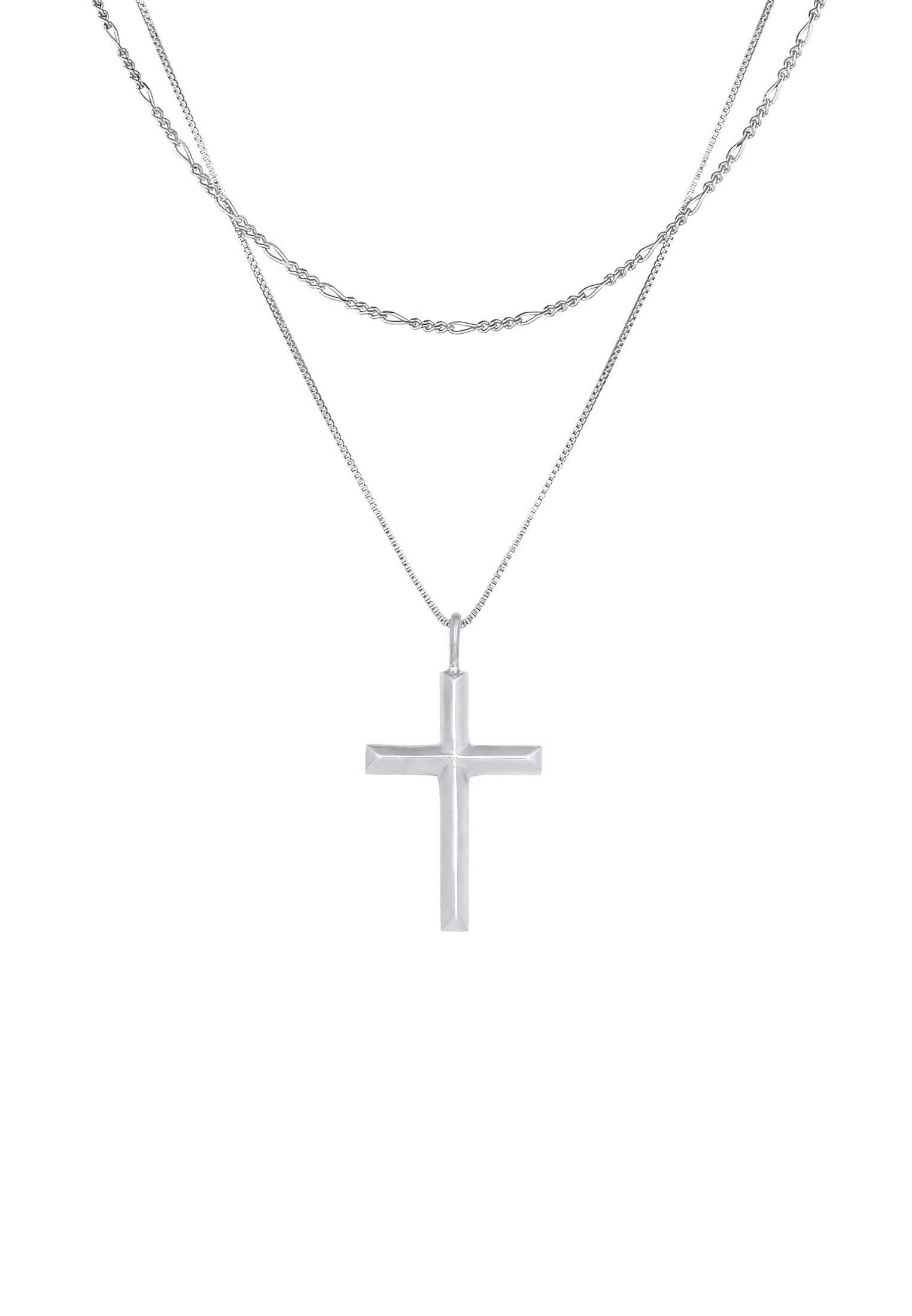 Halskette Layer Kreuz Religion 925 Silber Damen Silber 50 CM von Kuzzoi