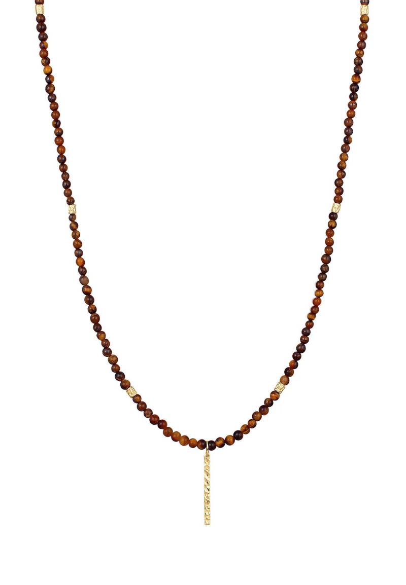 Halskette Tigerauge Perlen Bead Barren 925 Silber Damen Gold 60 cm von Kuzzoi