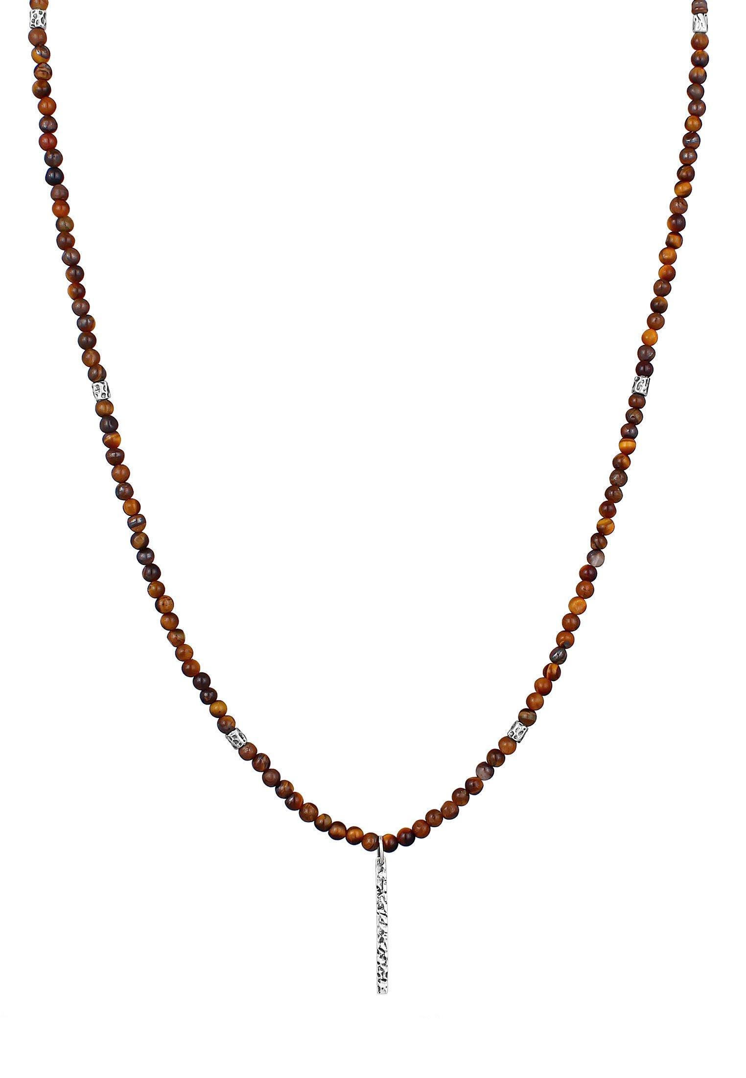 Halskette Tigerauge Perlen Bead Barren 925 Silber Damen Schwarz 60 cm von Kuzzoi