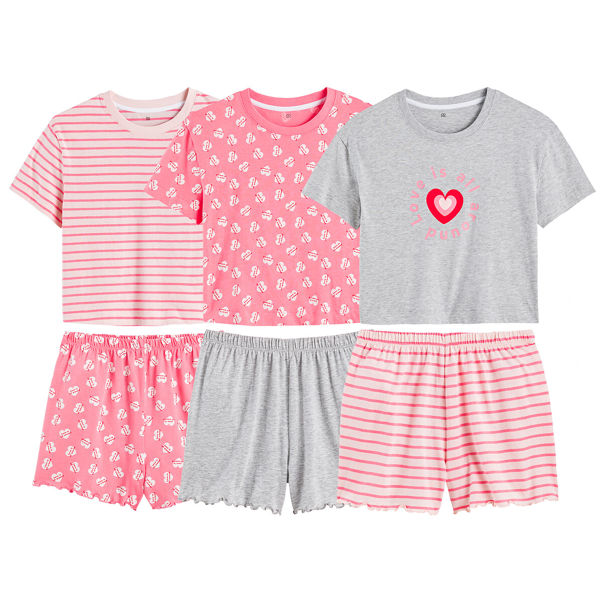 3er-Pack Kurzpyjamas, Baumwolle, Herzen von LA REDOUTE COLLECTIONS