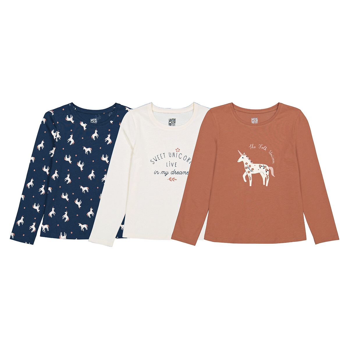 3er-Pack Shirts mit langen Ärmeln, Einhornprint von LA REDOUTE COLLECTIONS