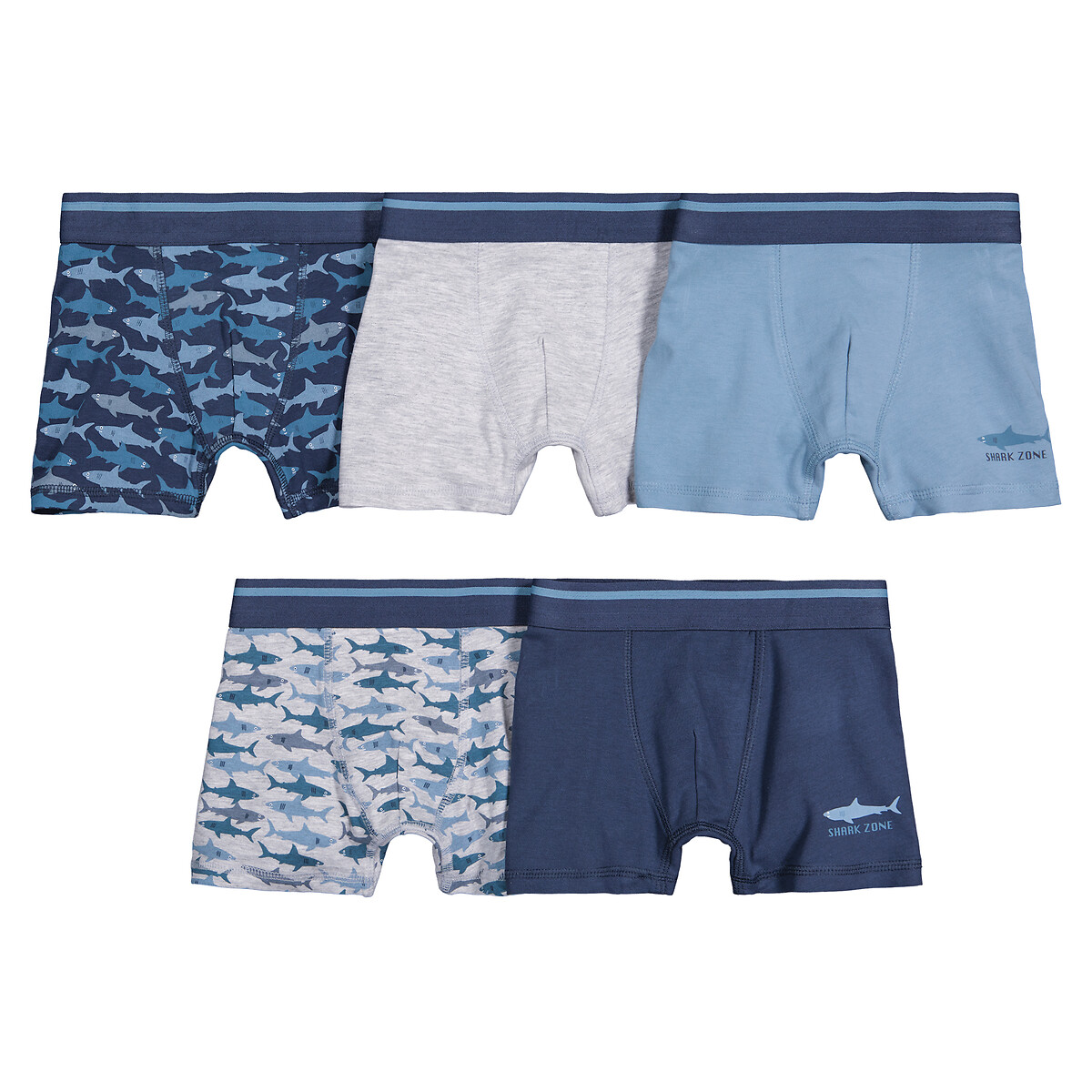 5er-Pack Boxershorts, Baumwolle, Haimotive von LA REDOUTE COLLECTIONS