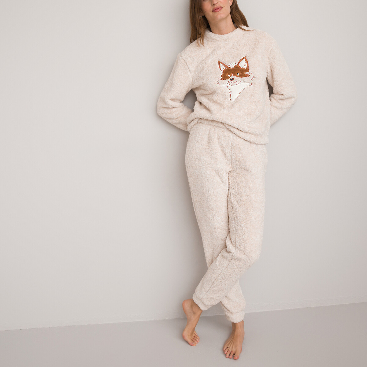Pyjama aus Teddyfleece, Stickerei vorne von LA REDOUTE COLLECTIONS