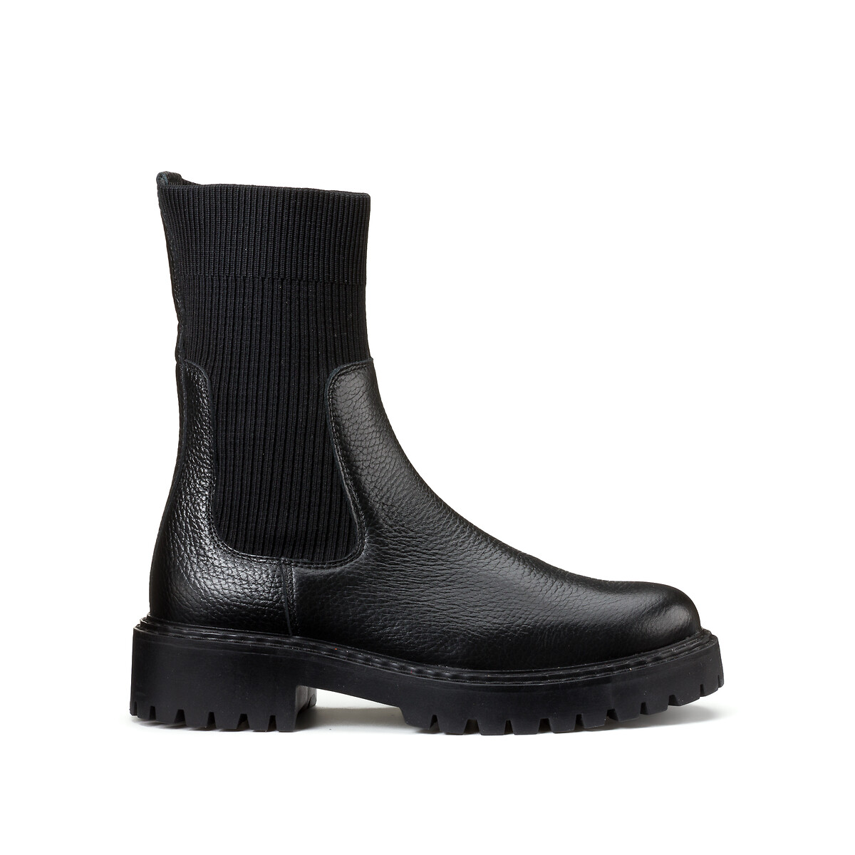 Chelsea-Boots mit Profilsohle, Leder/Textil von LA REDOUTE COLLECTIONS