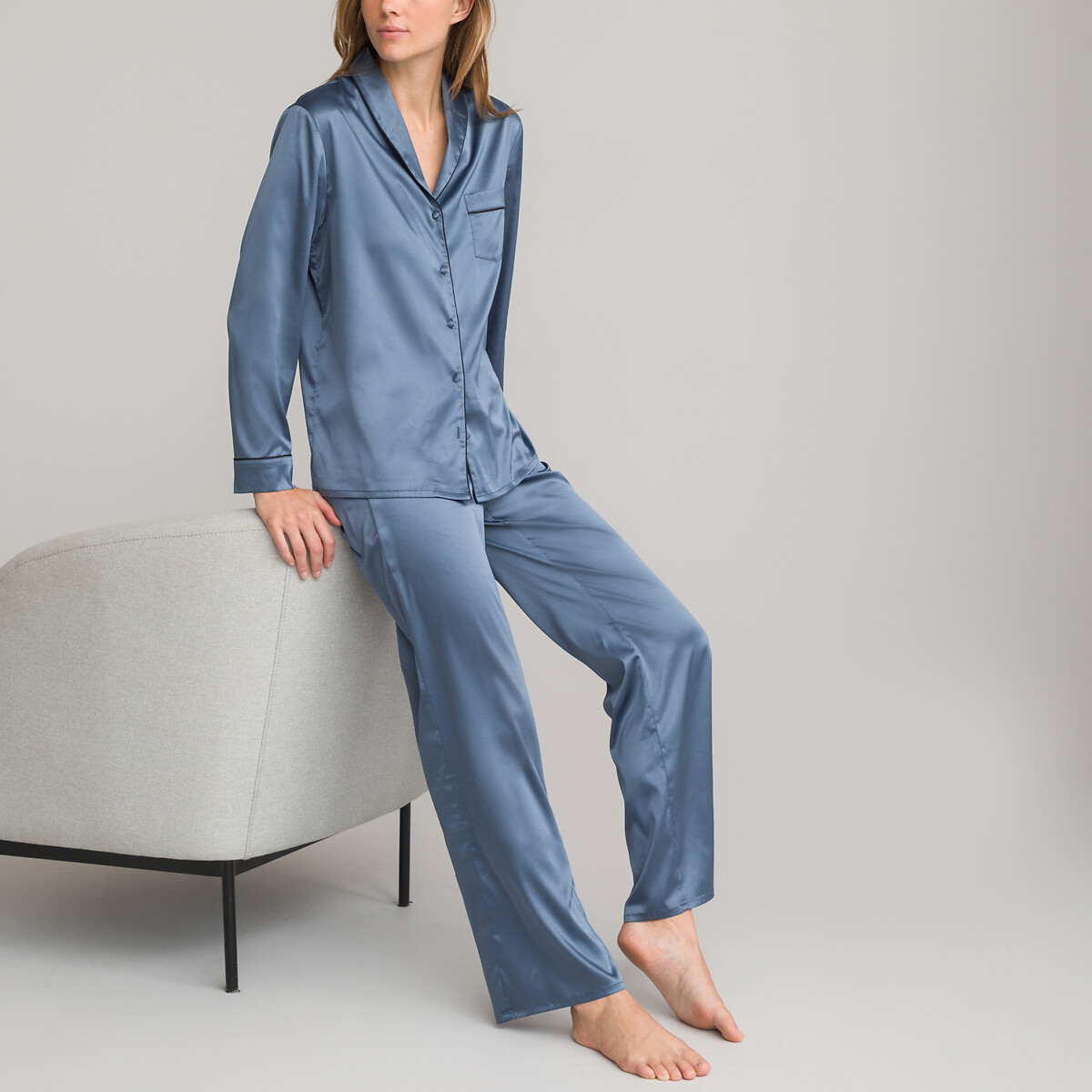 Pyjama mit Schalkragen, Satin von LA REDOUTE COLLECTIONS