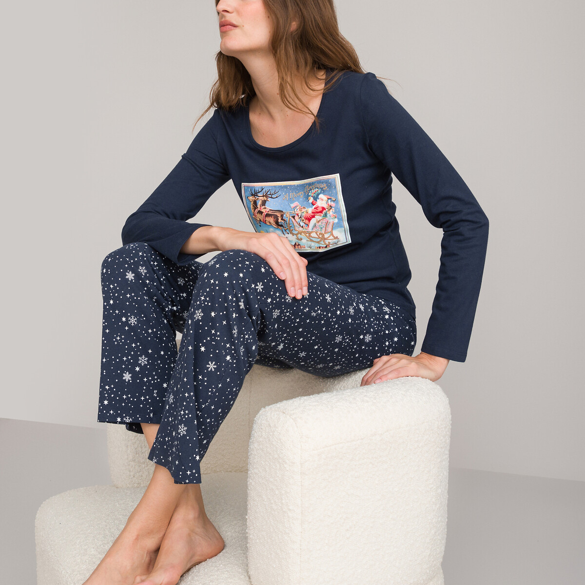 Pyjama mit Weihnachtsmotiv, reine Baumwolle von LA REDOUTE COLLECTIONS