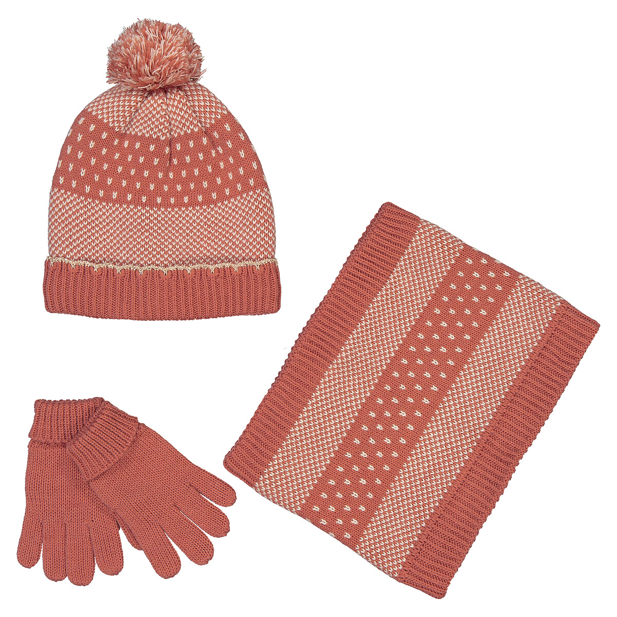 Set: Mütze mit Pompons, Loopschal und Handschuhe, Glanzeffekt von LA REDOUTE COLLECTIONS