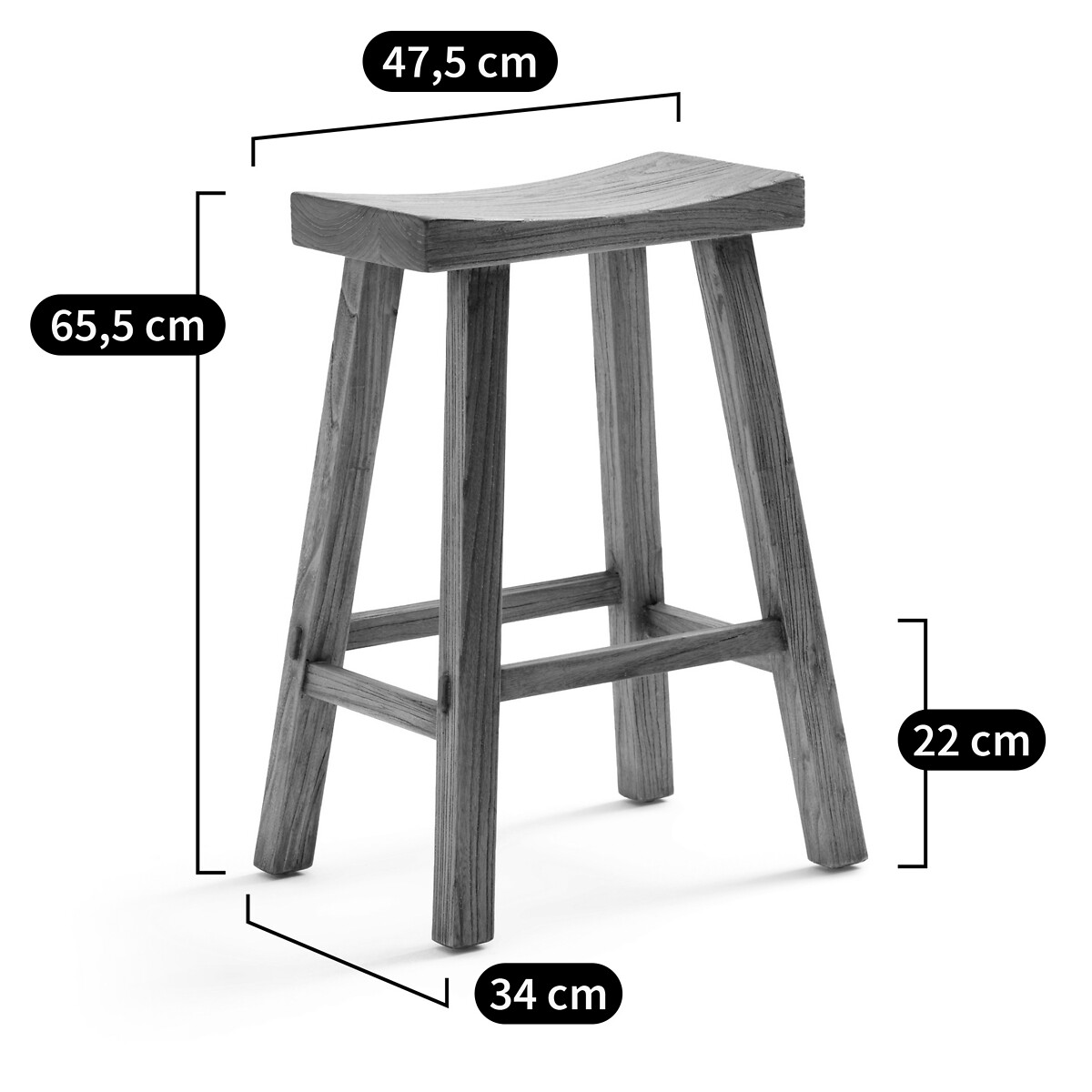 Barhocker Asayo, Ulme massiv, H. 65 cm von LA REDOUTE INTERIEURS